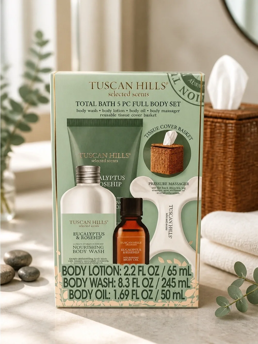 NWT Tuscan Hill Gift Set with Tissue Holder 5 PC Bath & Body
